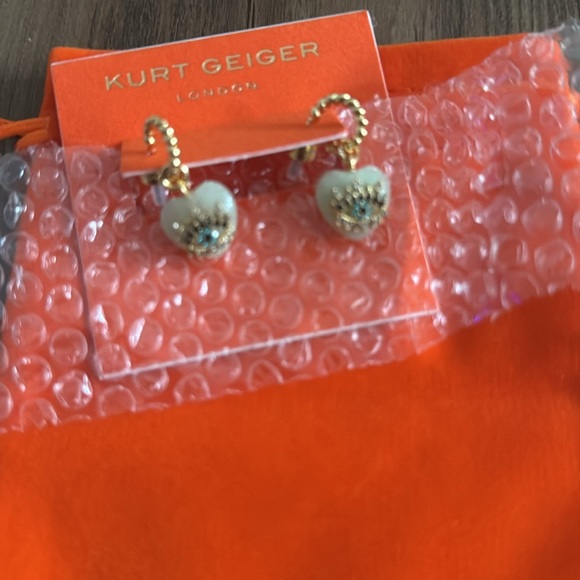 Kurt Geiger Green Stone Heart Huggie Earrings